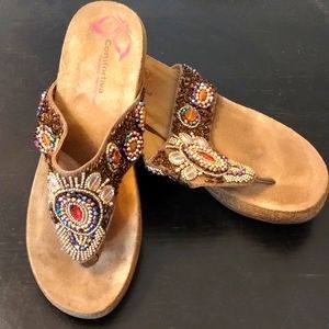 Beaded Comfortiva Wedge Sandals